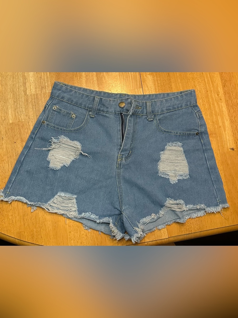 Distressed High-Waist Blue Denim Shorts